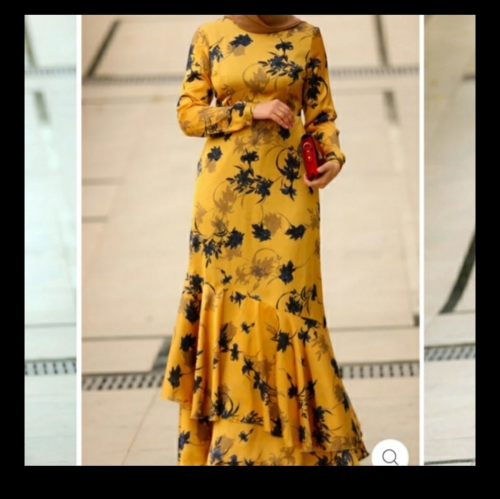 Yellow shadow modest dress